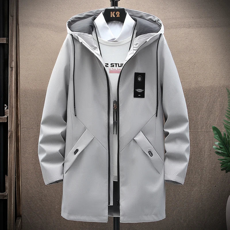 New Mens Casual Long Jackets Coats Hooded Streetwear Hip Hop Windbreaker Outwear Jacket Men Spring Autumn Mens Clothing 2025