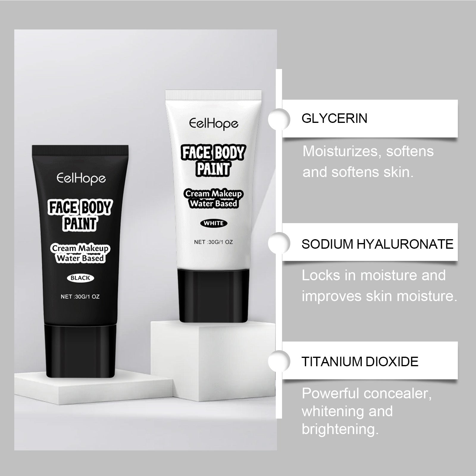 Halloween Black and White Foundation Paint Cream Concealer Easily Cover Skin Tone Clown Makeup Effect Cosplay Lasting Cosmetics