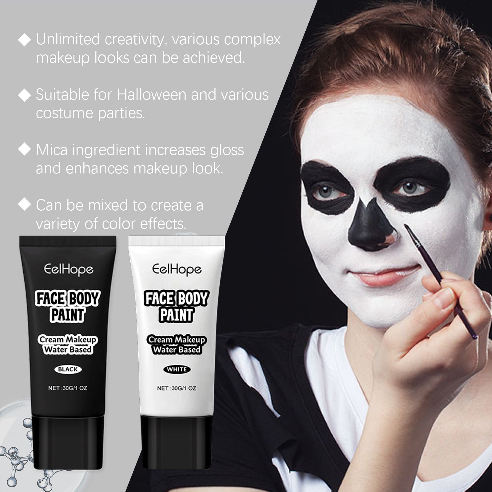 Halloween Black and White Foundation Paint Cream Concealer Easily Cover Skin Tone Clown Makeup Effect Cosplay Lasting Cosmetics