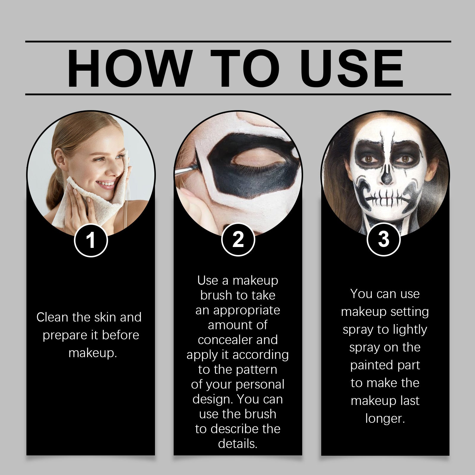 Halloween Black and White Foundation Paint Cream Concealer Easily Cover Skin Tone Clown Makeup Effect Cosplay Lasting Cosmetics