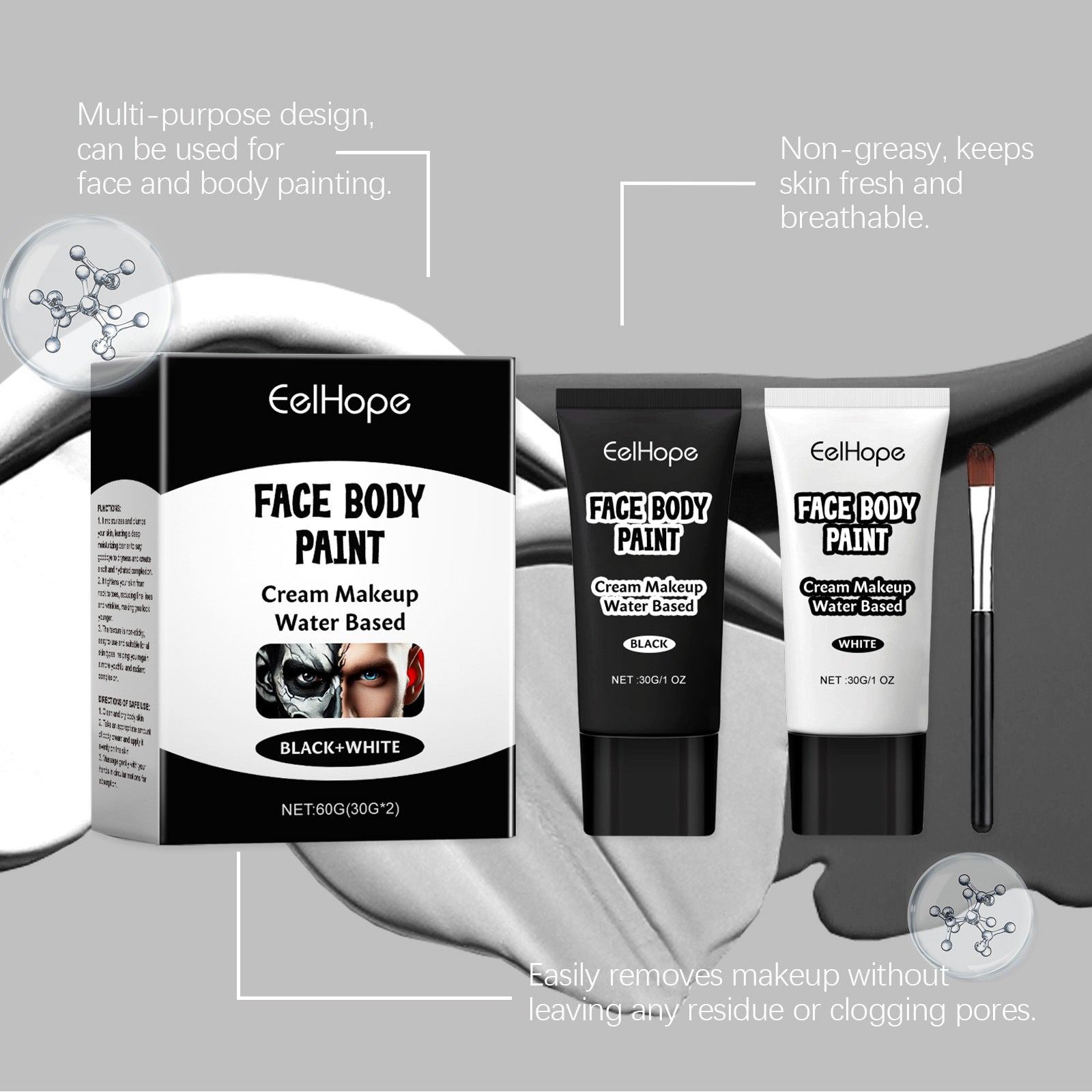 Halloween Black and White Foundation Paint Cream Concealer Easily Cover Skin Tone Clown Makeup Effect Cosplay Lasting Cosmetics