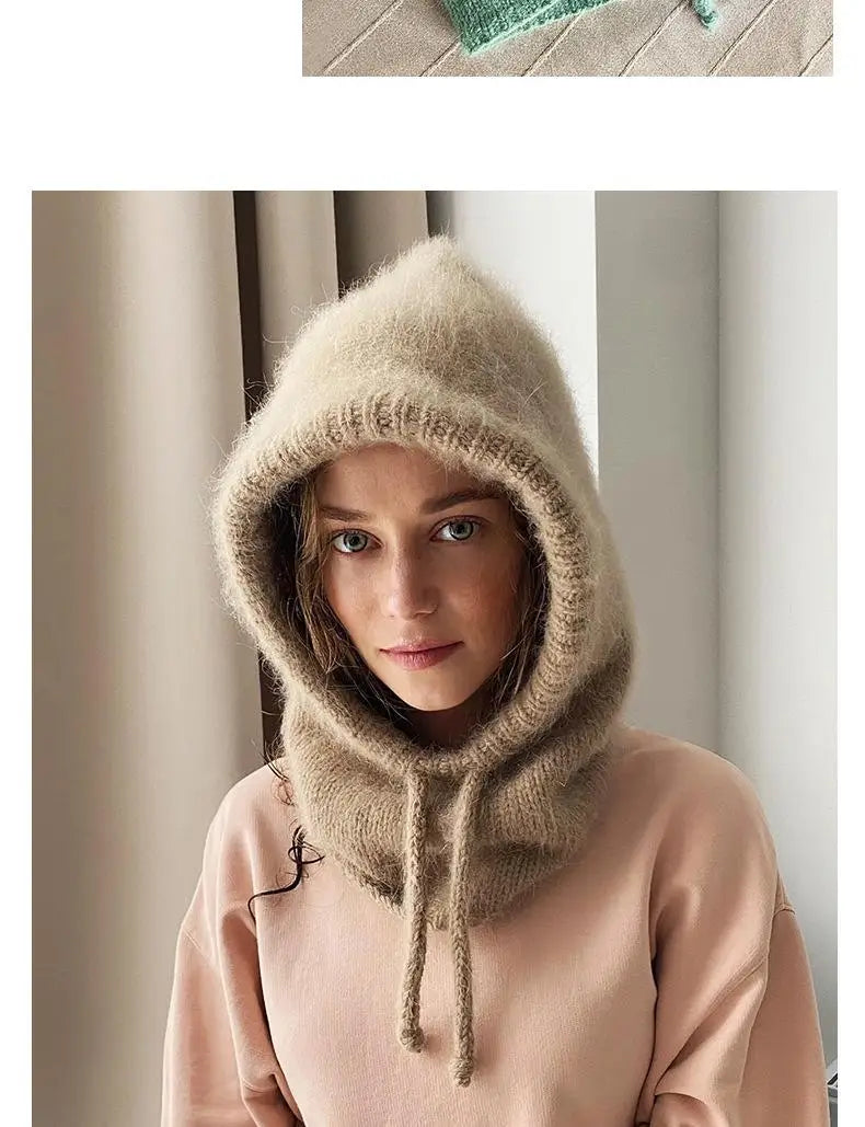 Winter Hats for Women Girls Warm Hooded Scarf Beanie for Female Youth Balaclava Kniting Skull Cap Ear Flap