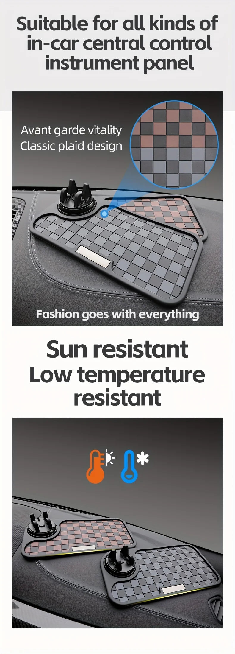 Car Anti-skid Pad Dashboard Center Console  Dashboard Anti Slip Mat with Phone Mount 360-Degree Rotation PVC Key Storage Mat