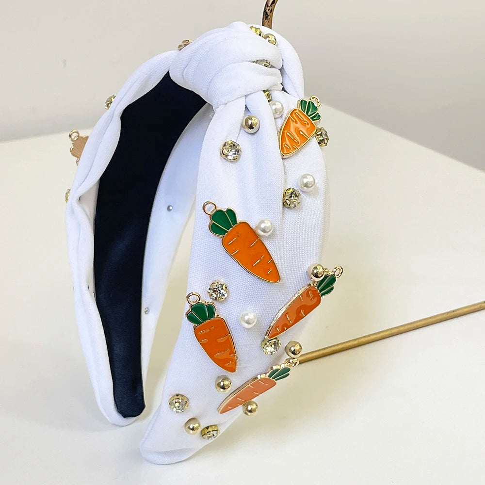 Easter Kids Girls Pink Carrot Egg Rhinestone Knot Hairband Headband Adult Hair Accessories Hair Jewley
