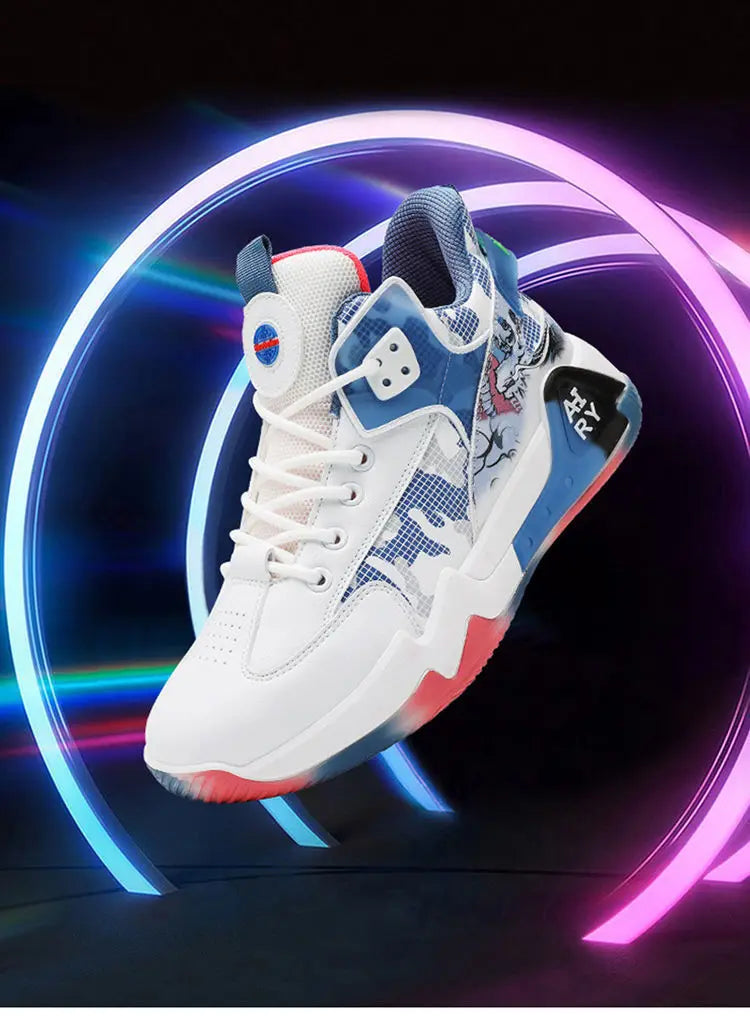 Couple Basketball Shoes Men High Top Sports Wear Resistant Air Cushioning Shoes Athletic Boots Comfortable Breathable Sneakers