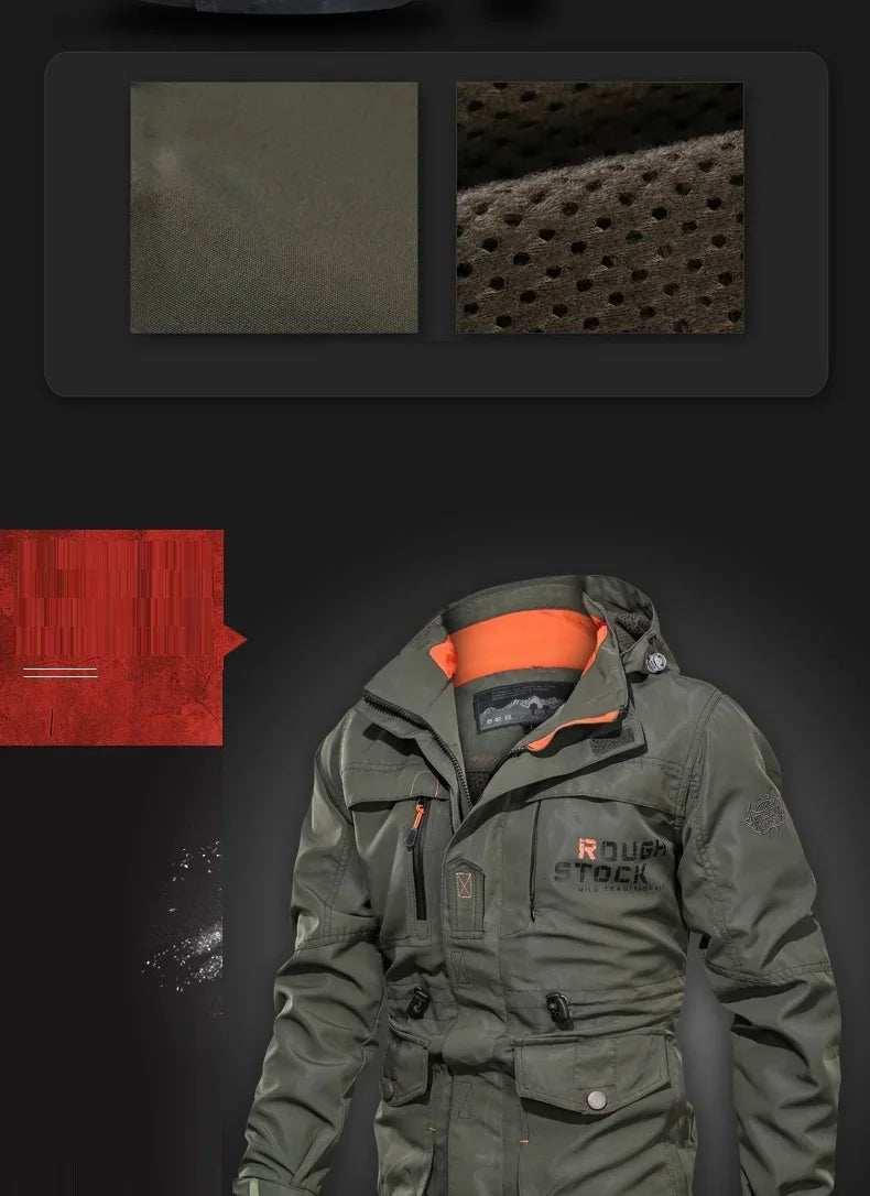 Men Cargo Hooded Casual Military Jacket Men Fashion Windproof Bomber Mens Jacket New Winter Windbreaker Pilot Coat Men Clothing