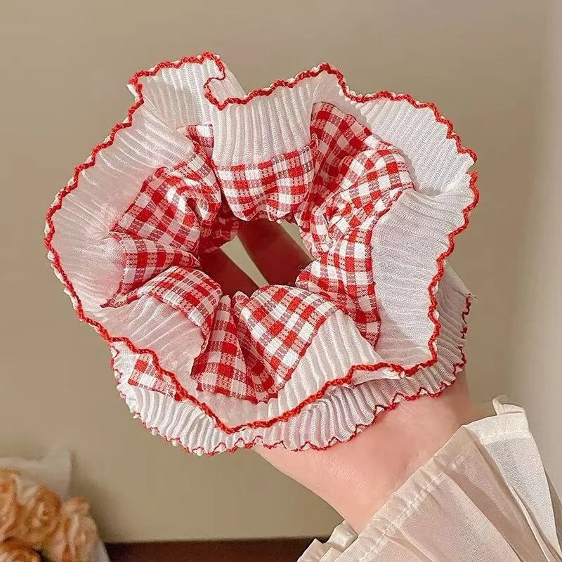 1pc French sweet lace large intestine hair ring, high-end niche design double lace hair rope girl versatile hair accessories