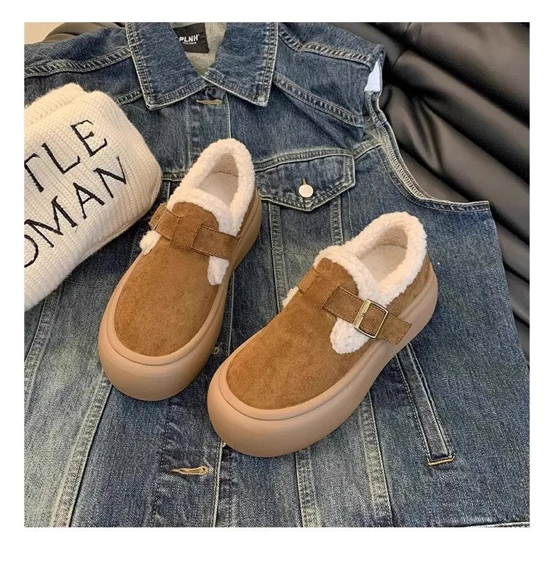 Low Heels Shoes Woman Flats Round Toe Loafers Fur Clogs Platform Autumn Slip-on Dress Creepers Fall Slip On Winter New Rome Rubb