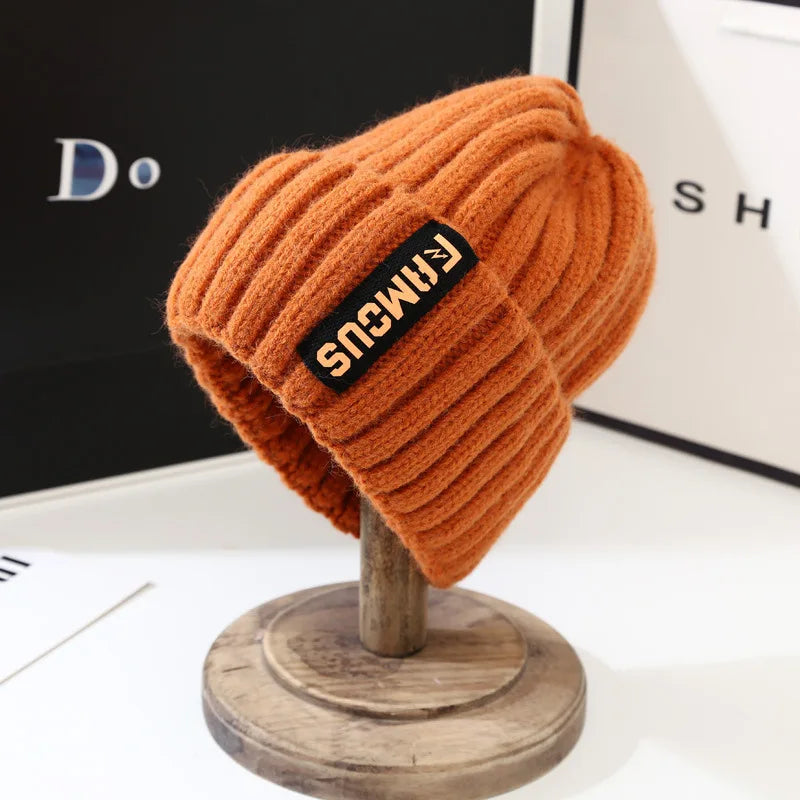 Winter hat, men's and women's versatile fashion long label woolen hat, warm ear protection, toe cover, knitted hat