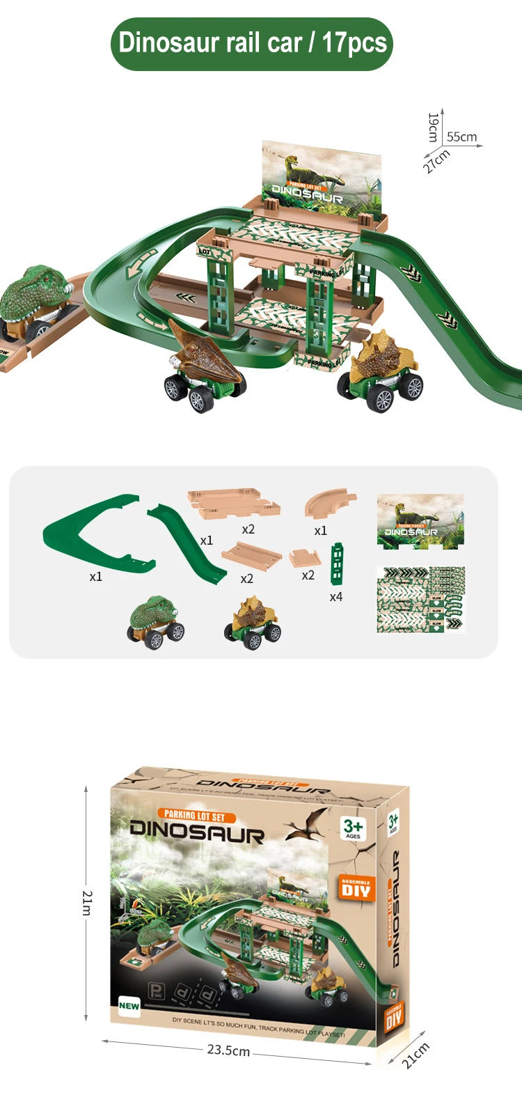 Kid Rail Parking Lot Toys Dinosaur Car Parking Building Model Simulation Fire Police Engineering Vehicle Toy Boys Birthday Gifts
