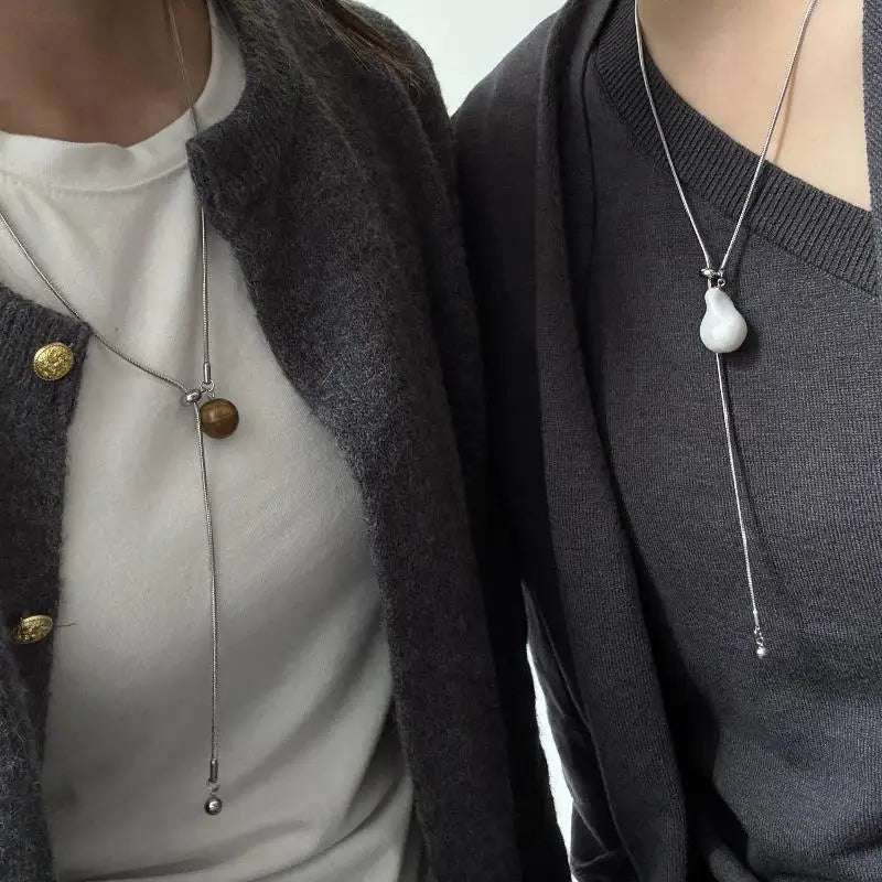 For Women Adjustable Chain Sweater Accessories Fashion Jewelry Stainless Steel Pearls Long With Baroque Pearls Necklace