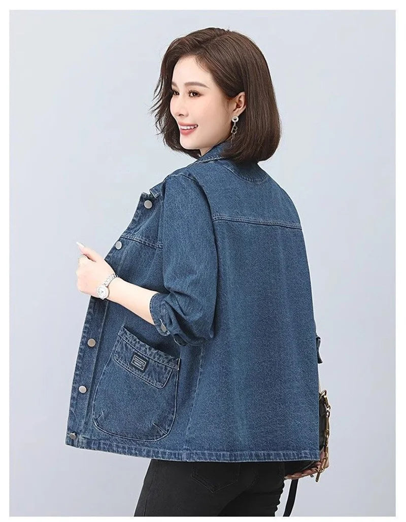 Cowboy Jacket for Women in the Spring and Autumn of 2025 New Loose and Casual Style for Middle-Aged Mothers Short Denim Jacket