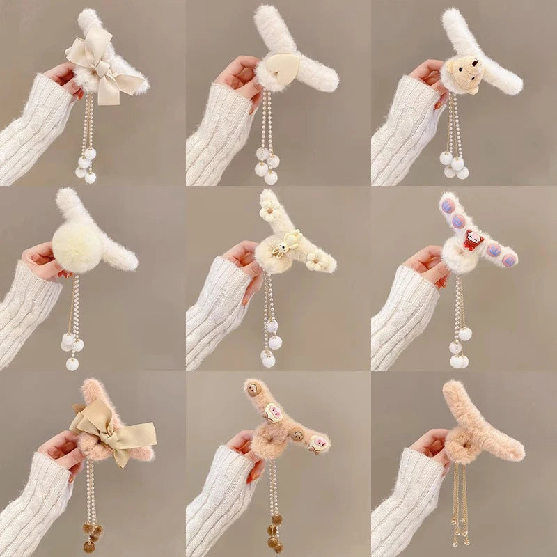 Hair Claw Headwear Women Fashion Faux Fur Hair Clip Acrylic Large Hair Claw Korea For Girl Winter Crab Barrette Hair Accessories