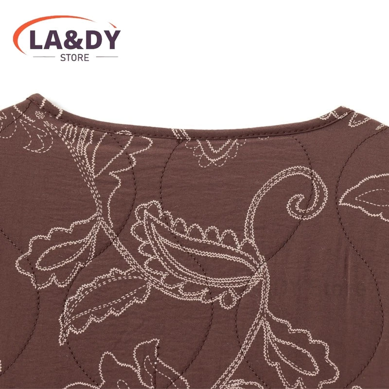 Jacket Coat Women 2025 Autumn Fashion Vintage Chic Print O-Neck Buttons Oockets Casual Loose Outwear Ladies