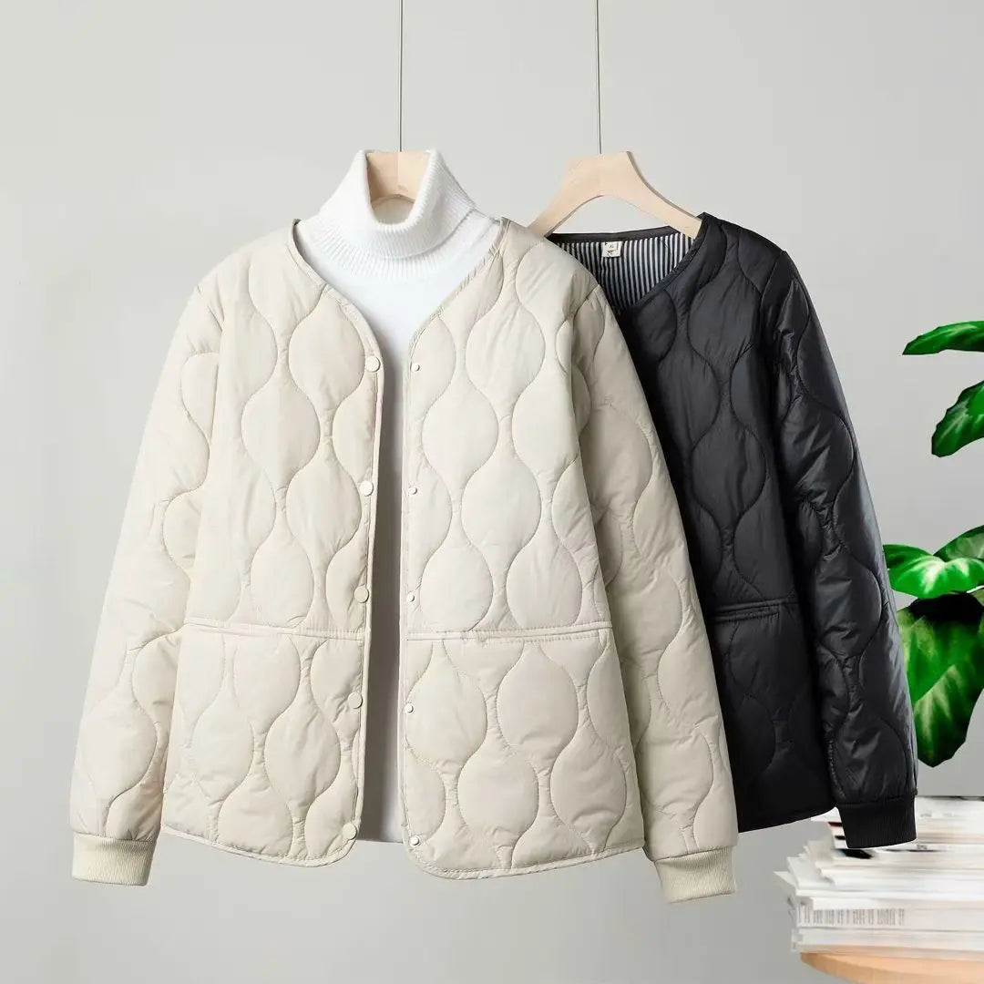 Autumn Winter Quilted Jacket Warm Women Parkas Lightweight Cotton-padded Jacket Long Sleeve Single-breasted Chic Coat Windproof