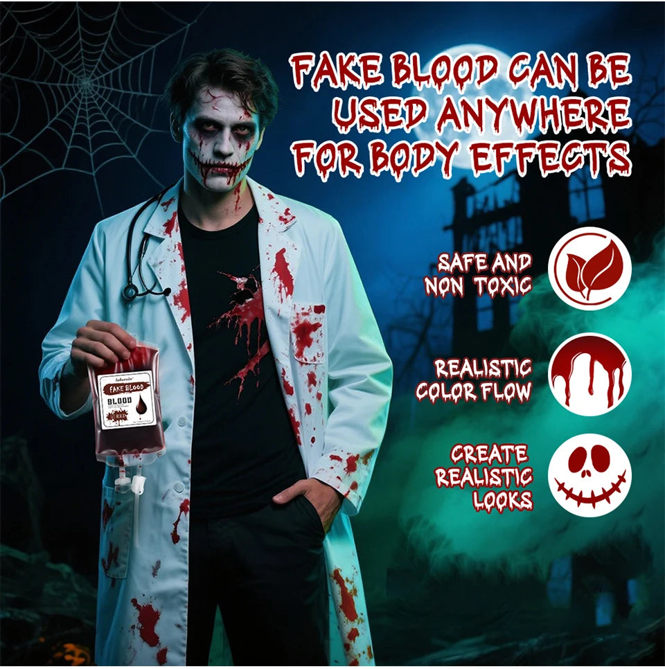 Halloween Blood Makeup Realistic Washable Fake Blood for Zombie Monster Clothes Body Paint Halloween Makeup