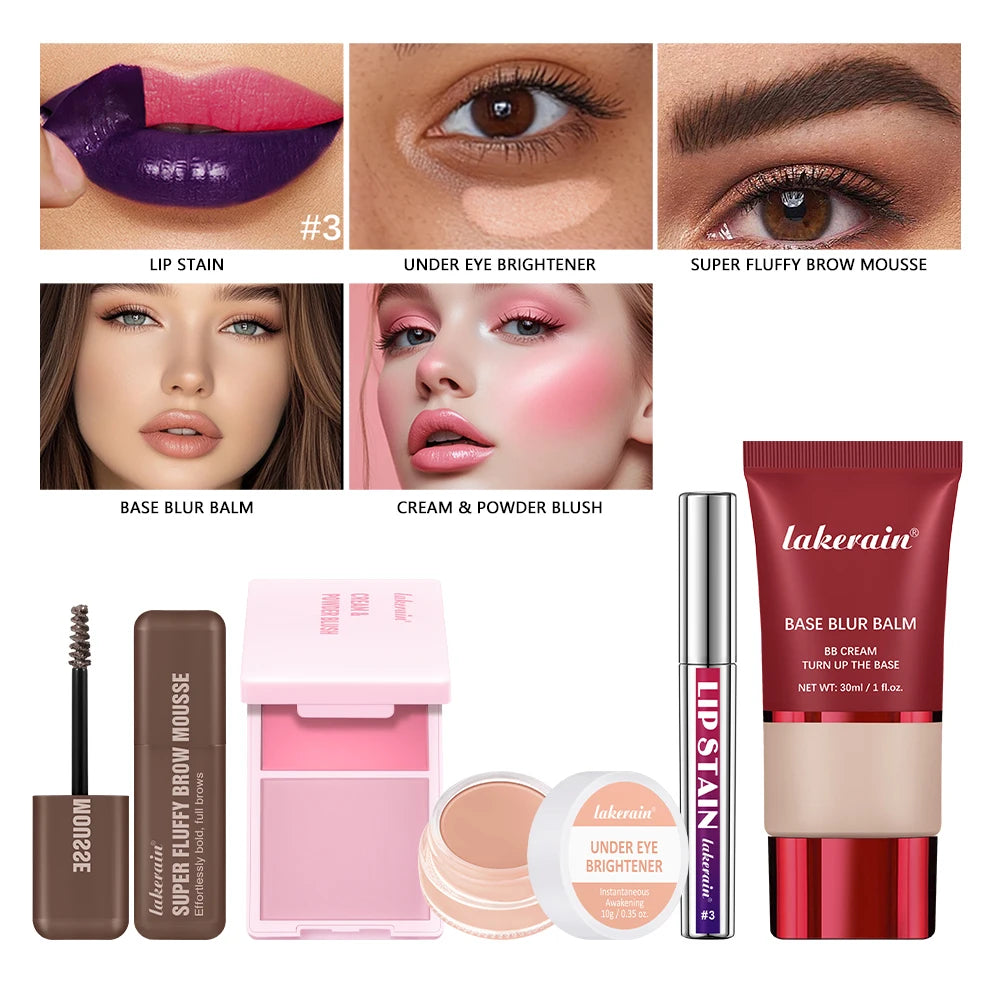 Makeup Set Matte Foundation Base Peel Off Lip Stain Brighten Eyes High Pigment Natural Cream Powder Blush Face Makeup Sets Gift