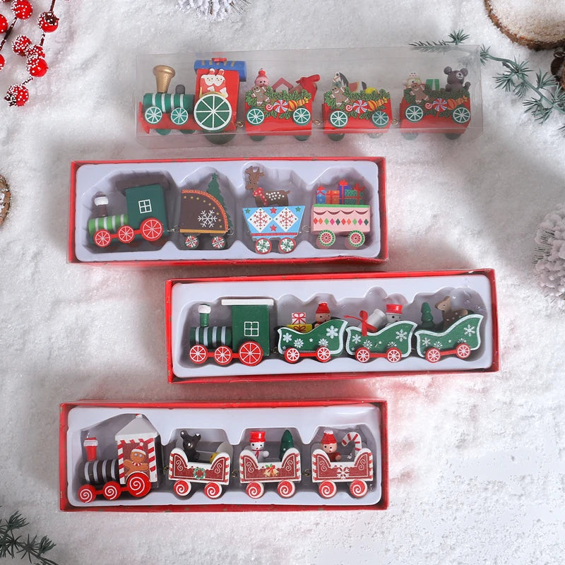 Christmas Decorations 2025 Christmas Wooden Train Xmas Tree Ornament Navidad Noel Home Decor New Year's Eve Decorations Kid Gift