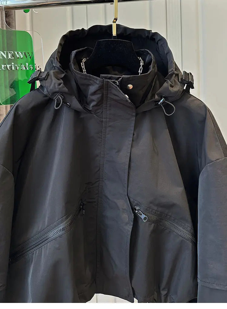 Solid Color Hooded Jacket For Women 2025 Winter New Fashion Windbreaker Short Jacket