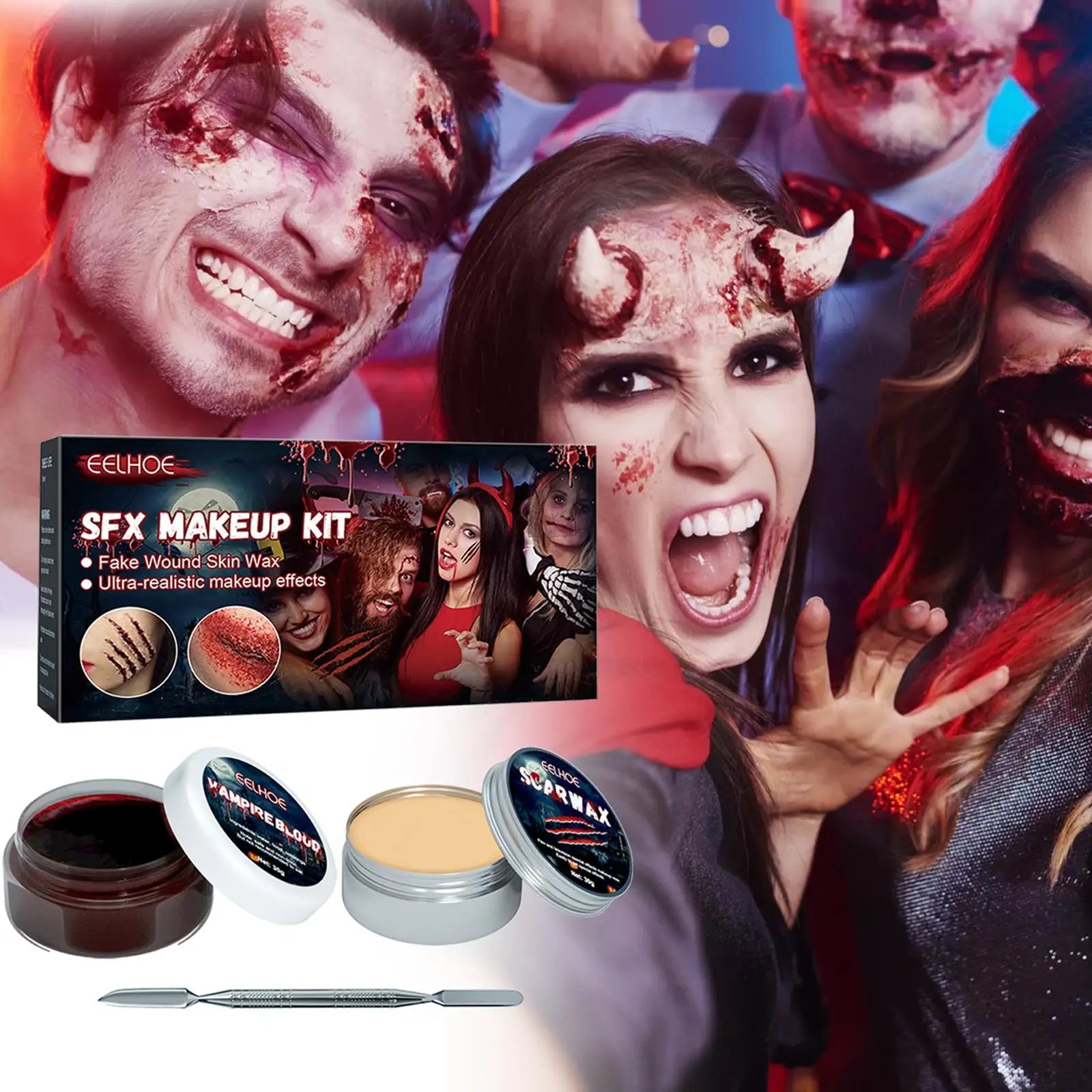 Professional Halloween Makeup Kit Fake Wound Scar Fake Blood Paint Scar Wax Halloween Special Effect Make Up Halloween Cosmetics
