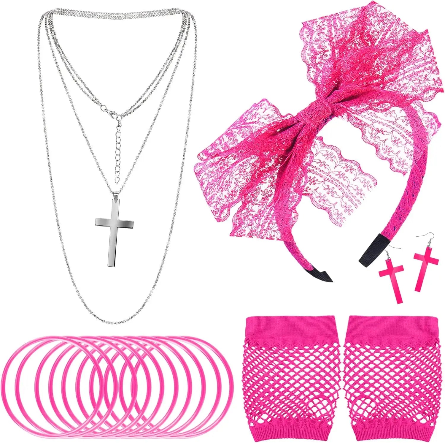 80s Accessories Women Dress Costume Lace Headband Earrings Fishnet Gloves Necklace Bracelet anime accessories set fancy dress