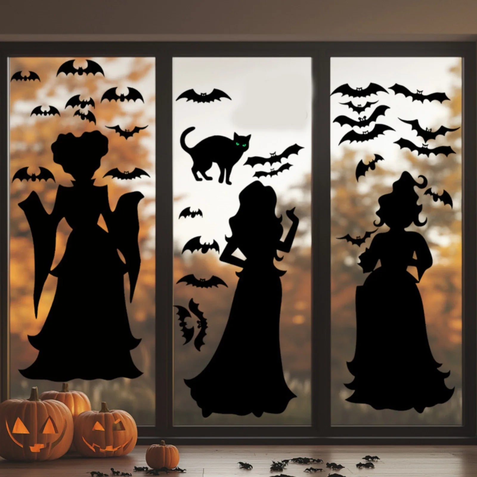 Halloween Dark Horror Atmosphere Decoration Wall Stickers Cartoon Witch Bat Home Living Room Glass Window Decoration