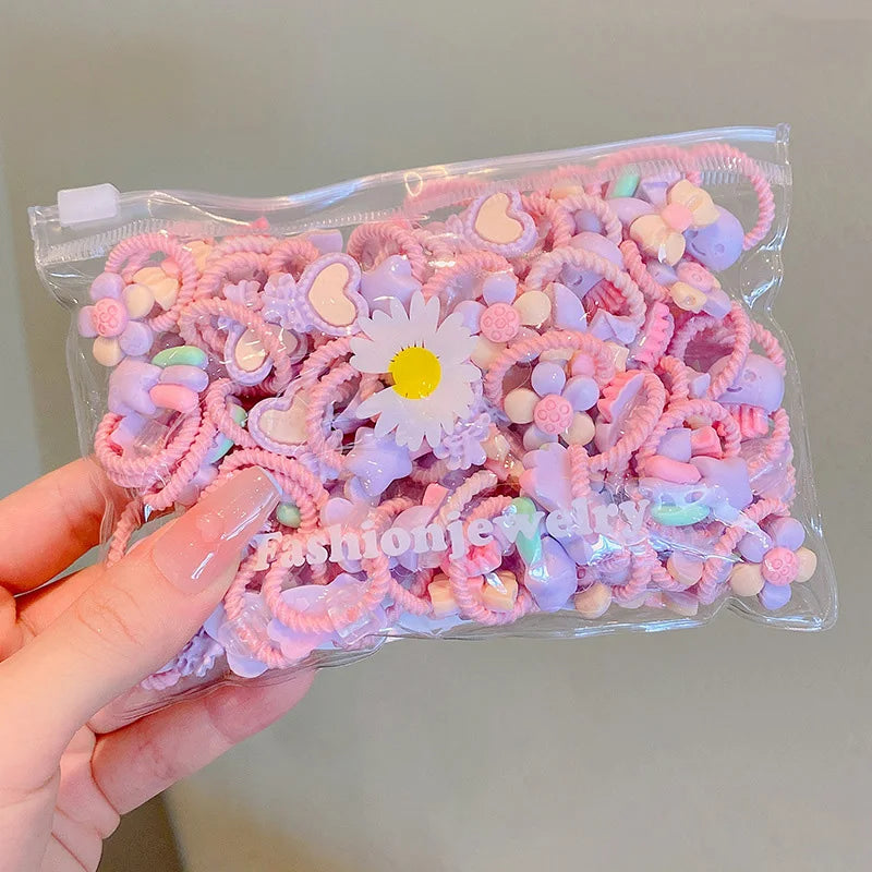 20Pcs/Lot Girls Hair Accessories Small Size Thumbs Elastic Hair Bands Rubber Scrunchies Cartoon Headwear Cute Children Headdress