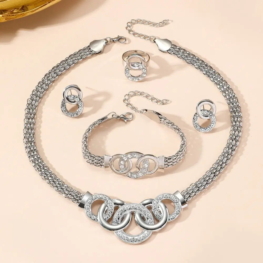 Exaggerated Rhinestone Jewelry Set Shining Crystal Necklace Earrings Set Light Luxury Exquisite Earrings Wedding Engagement