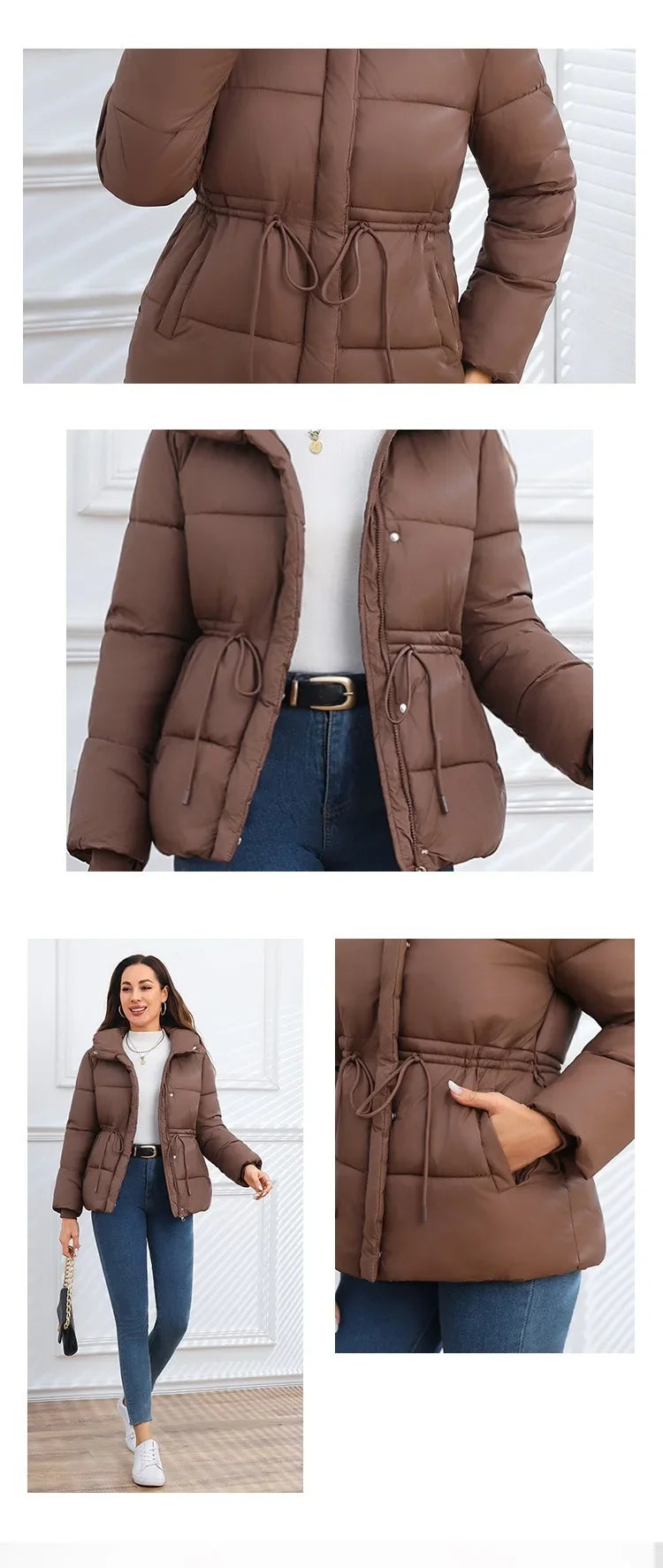 Women's Winter Tops Jacket Cotton Coat Waist Drawstring Hooded Large Size Warm Thickened Vintage Leisure Designed Soft Versatile