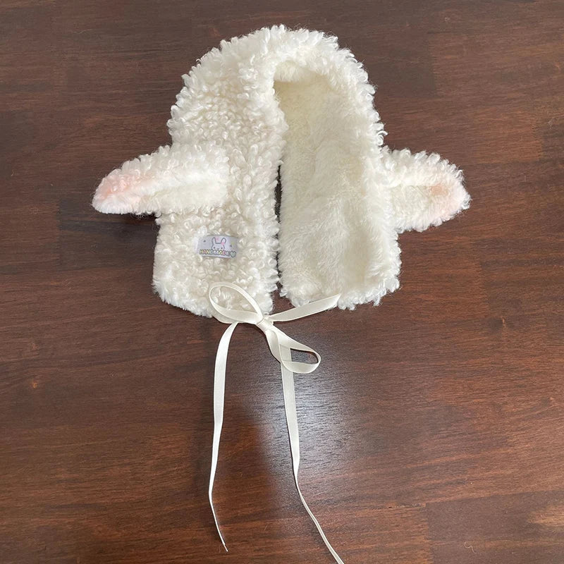 Winter White Plush Sheep Warm Hat Lolita Set Women's Outdoor Cute Leg Warmer Earmuffs Jk Cosplay Clothing Fashion Accessories