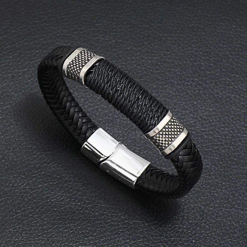 Fashion Men Bangle Detachable Magnet Buckle Handmade Leather Braslet Hiphop Rock Riding Jewelry Accessories Pulseria Hombre