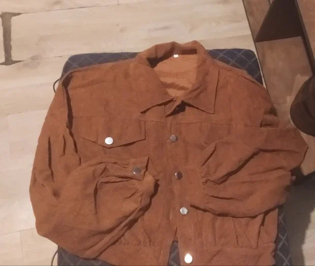 New Autumn Winter Jackets for Women Lantern Sleeve Tops Cropped Bomber Jacket Overcoat Outwear clothes Corduroy Coat 18047