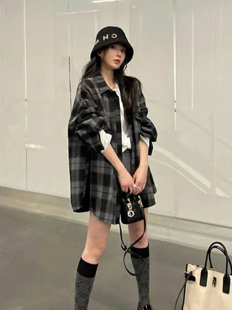 Basic Jackets Women Long Sleeves Loose Plaid Classic Gentle Students Leisure Outerwear Autumn New Arrivals Vintage Fashion Chic