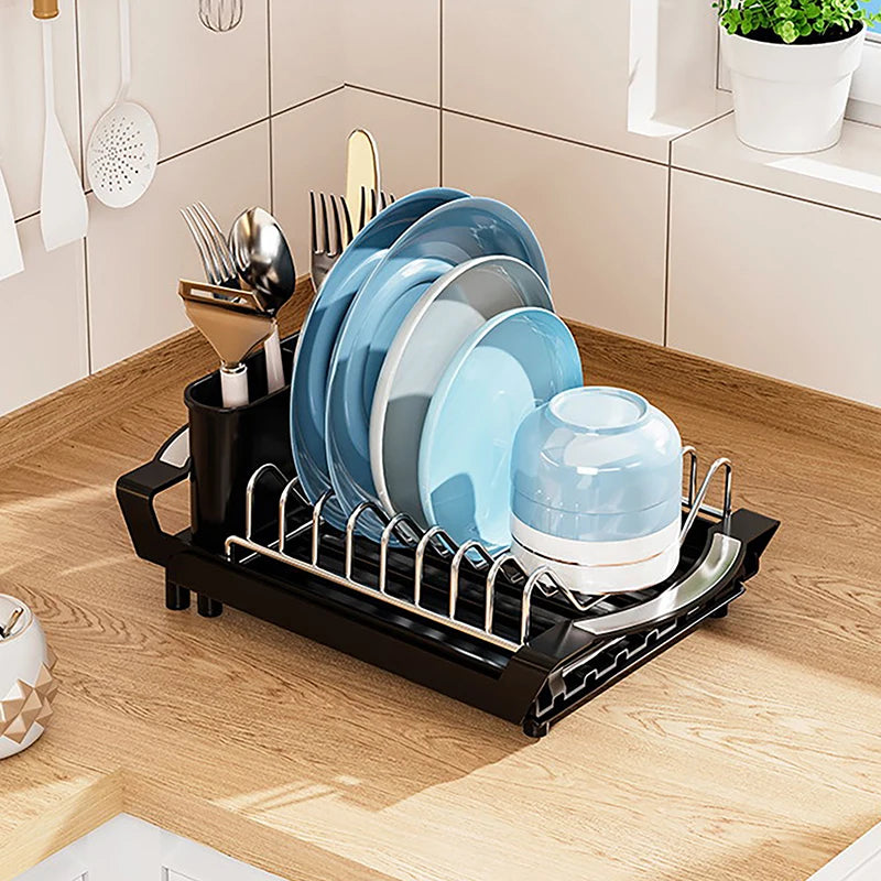 Kitchen Dish Storage Rack Retractable Dish Rack Kitchen Organizer Rack Countertop for Dishes and Chopsticks Drain Basket