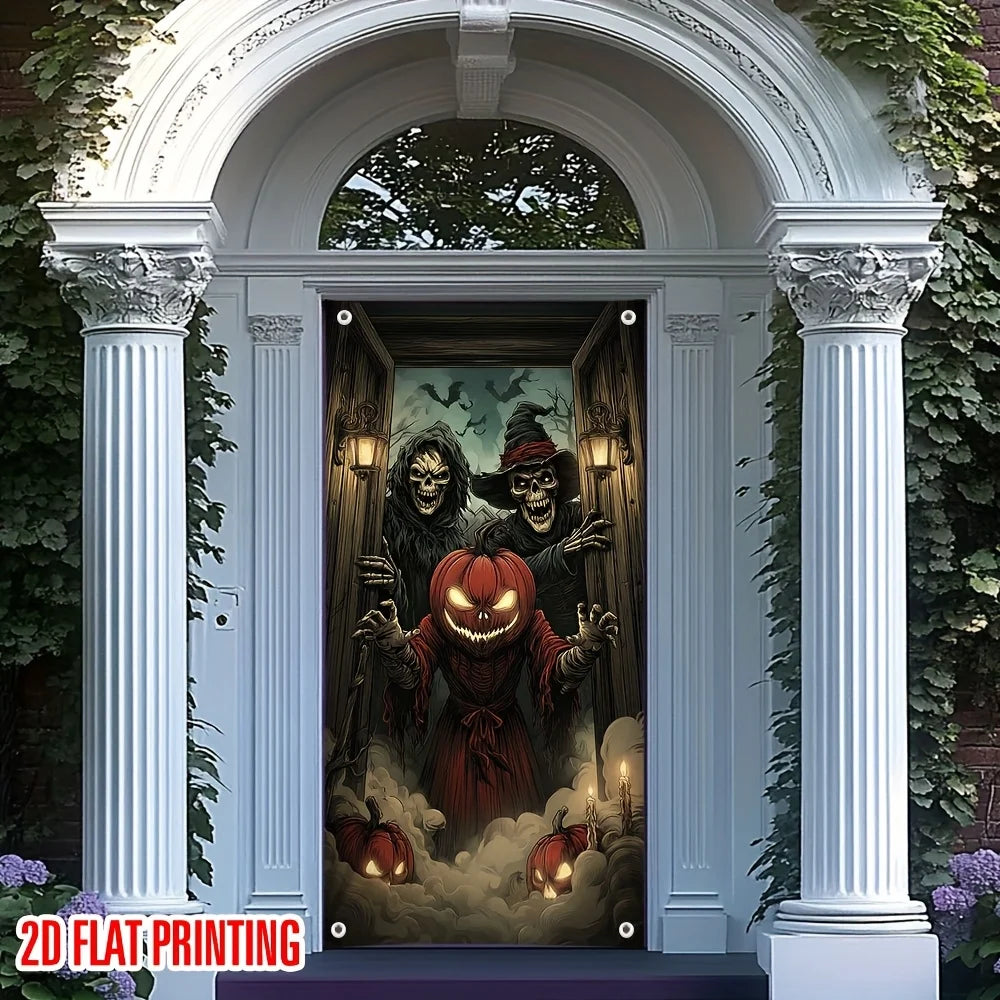 1 Halloween curtain - Ghost Skull Pumpkin decoration - indoor and outdoor hanging decoration, haunted house decoration