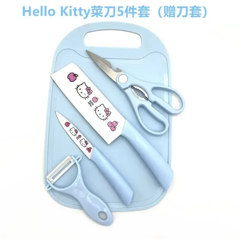 Sanrio  animation peripheral cartoon Kawaii Hello kitty anti-rust kitchen knife cutting board set creative fruit knife wholesale