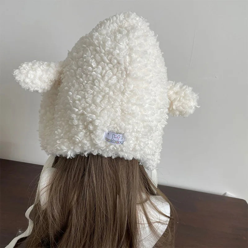Winter White Plush Sheep Warm Hat Lolita Set Women's Outdoor Cute Leg Warmer Earmuffs Jk Cosplay Clothing Fashion Accessories