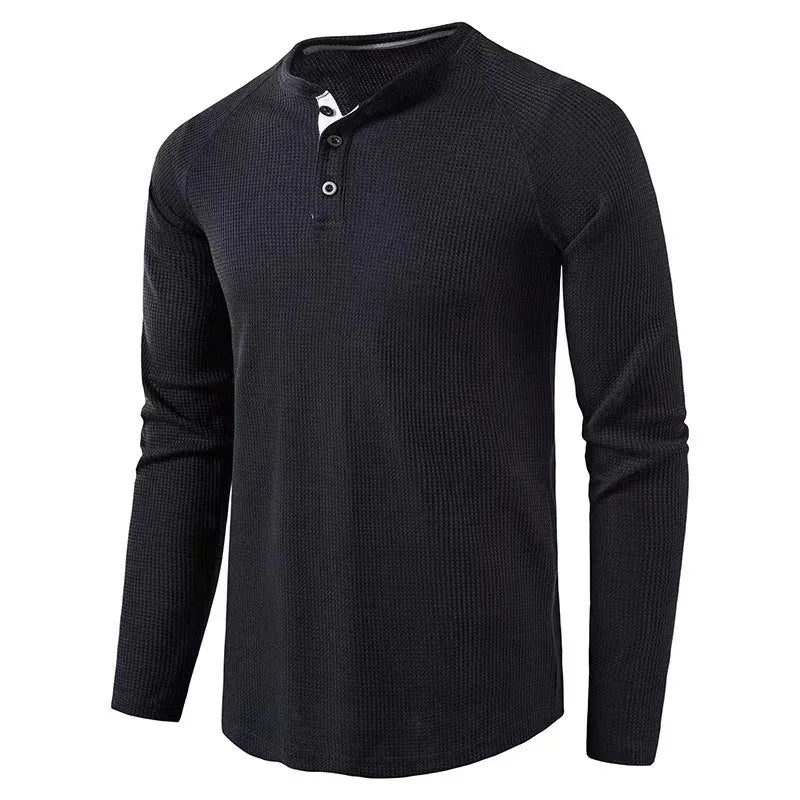New Men's T-Shirts For Autumn And Winter Solid-Color Long-Sleeved Undershirts For European And American Men Henry Shirts For Men