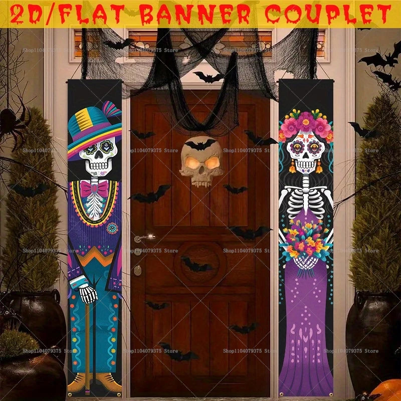 Halloween And Day Of The Dead Porch Banner Hanging Skull Home Room Festival Door Curtain Decoration Party Supplies