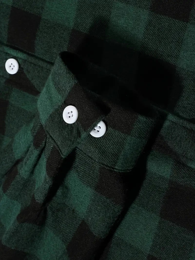 Men's Shirts Button-Up Classic Plaid Smart Casual Flannel Shirt Long Sleeved Chest Two Pockets Design Spring Autumn Men Tops