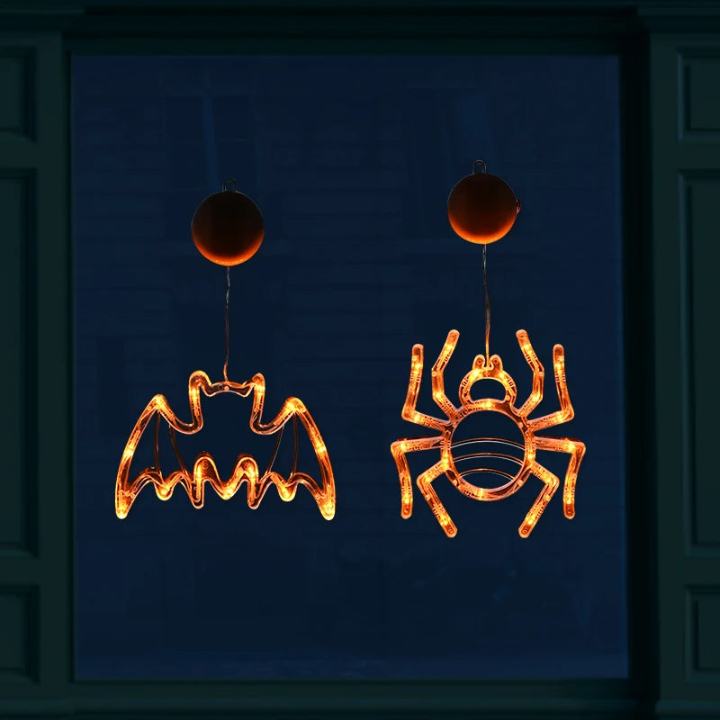 Halloween Orange Window Light Orange Pumpkin Ghost Witch Hat Design LED Sucker Lamp Bar Home Party Hanging Decor Without Battery