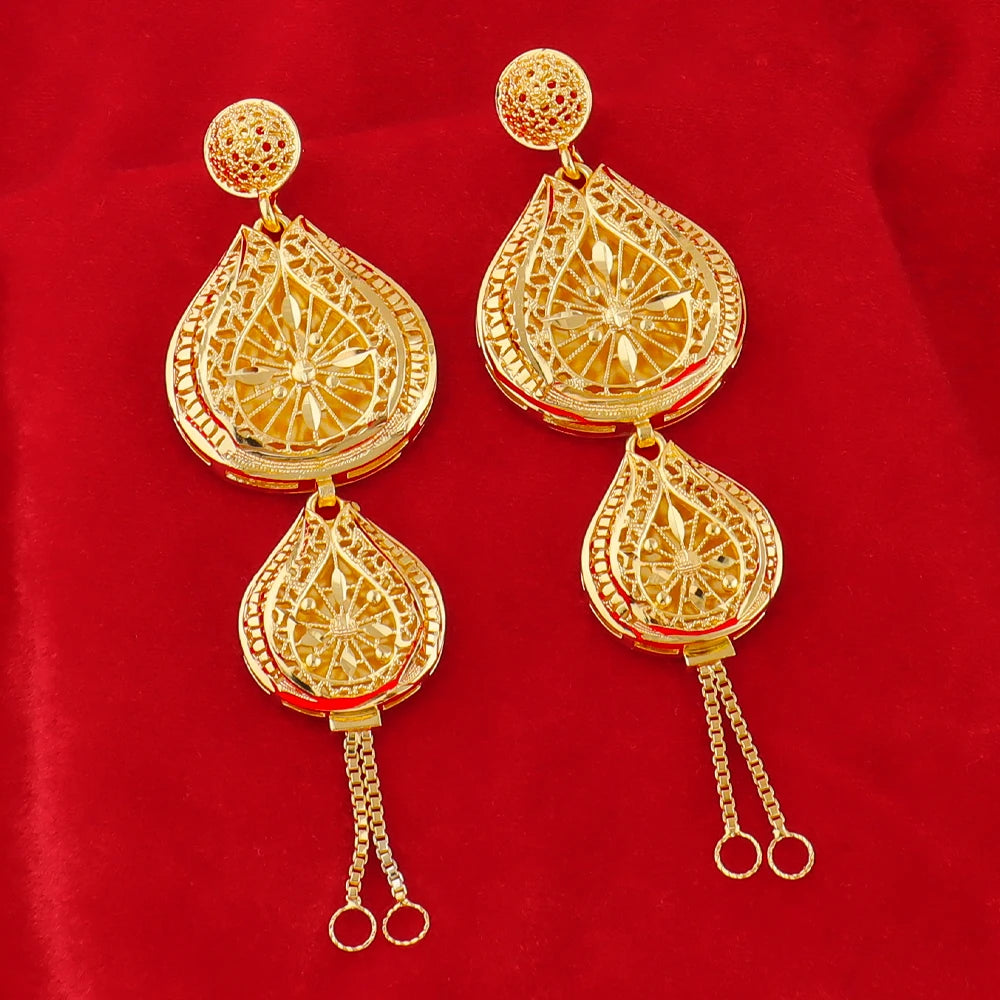 Luxury Indian Jewellery Earrings Necklace Jewelry Set for Women Dubai Gold Color African Earring Jewelry Gift for Party Wedding
