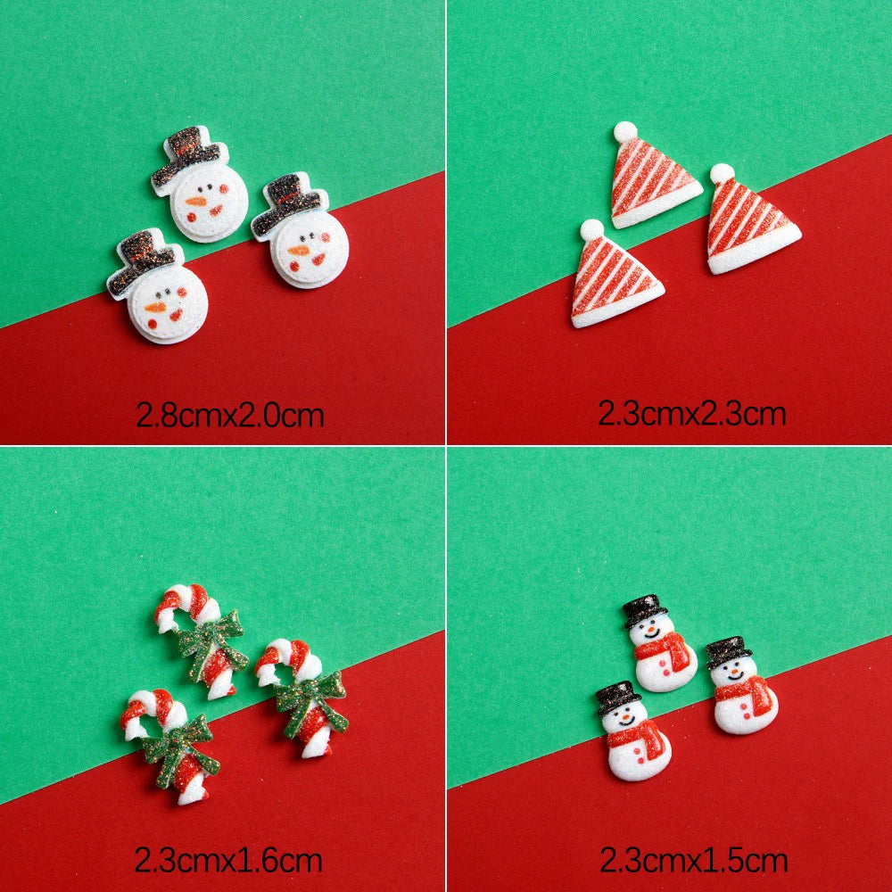 Mini Christmas Resin Figurine Crafts Santa Trees Elk Snowman Bells Flatback Cabochon Scrapbook Ornament Diy Hairwear Accessories