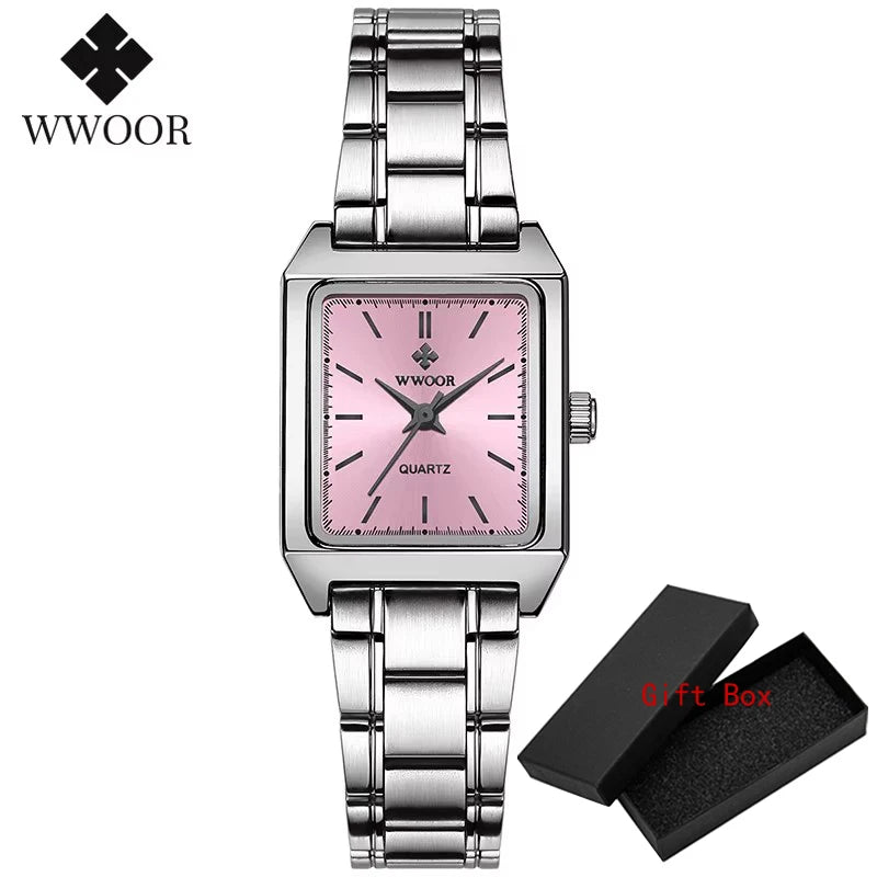 Fashion Top Brand Wwoor Womens Watches Black Small Square Wristwatch Woman Dress Bracelet Watch For Women Gift Xfcs Montre Femme
