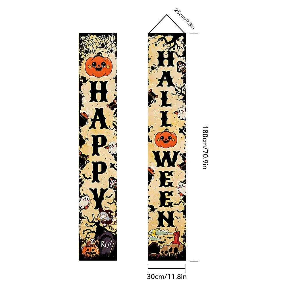 Halloween Couplet Horror Theme Festival Carnival Party Decoration Polyester Backdrops Pumpkin Skeleton Pattern Door Curtain