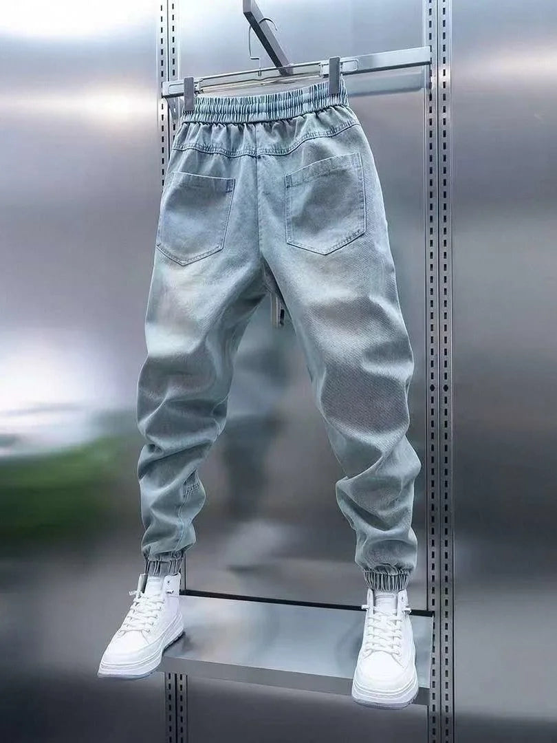 Waed Denim Jeans Men's Spring Autumn Large ket Harlan Casual Pants Blue Trendy Trousers Straight Leg Loose Fit Jeans