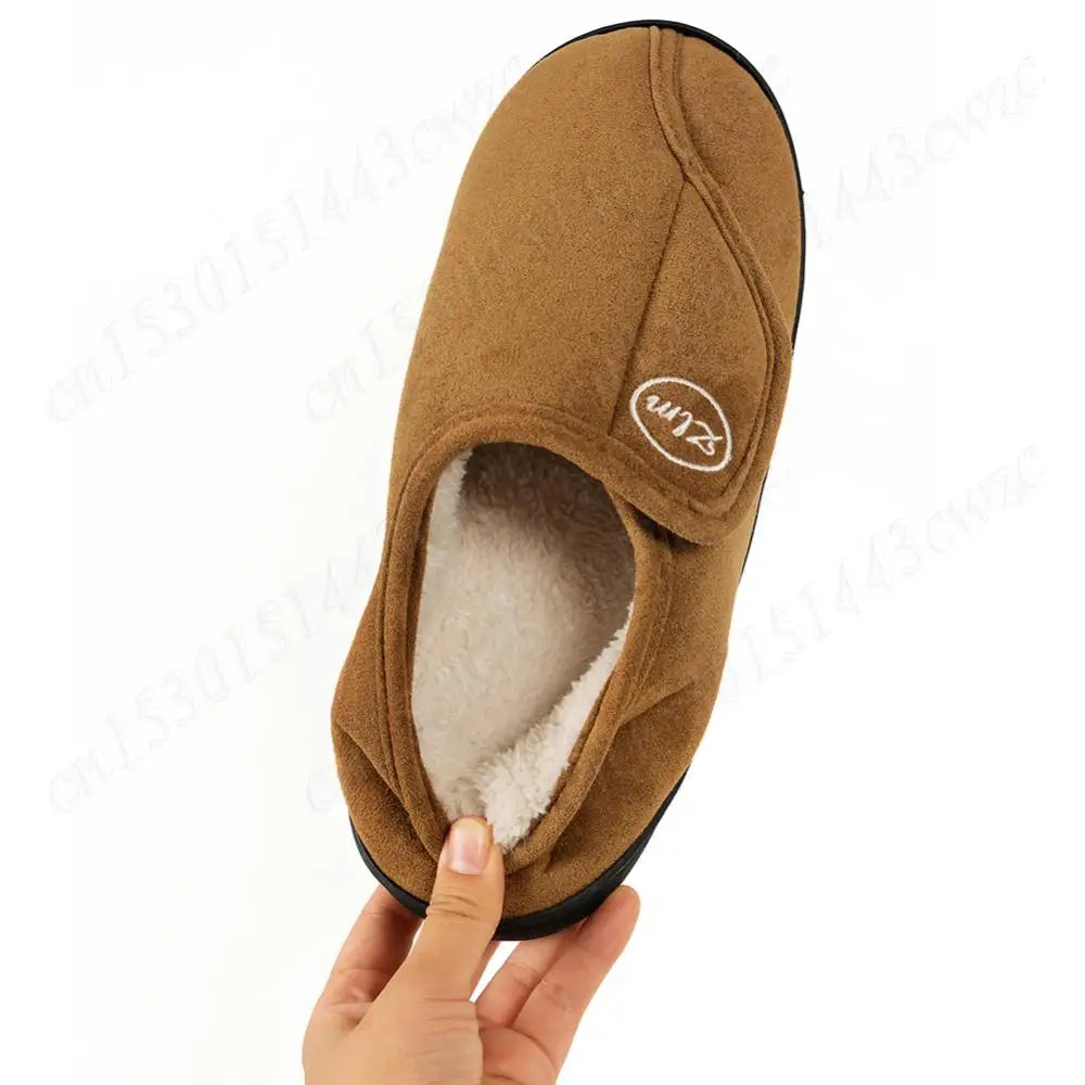 House Shoes for Men Suede Leather Slippers Non-Slip Slip-on Shoes Comfy Warm Plush Indoor/Outdoor for Diabetic Swollen Feet
