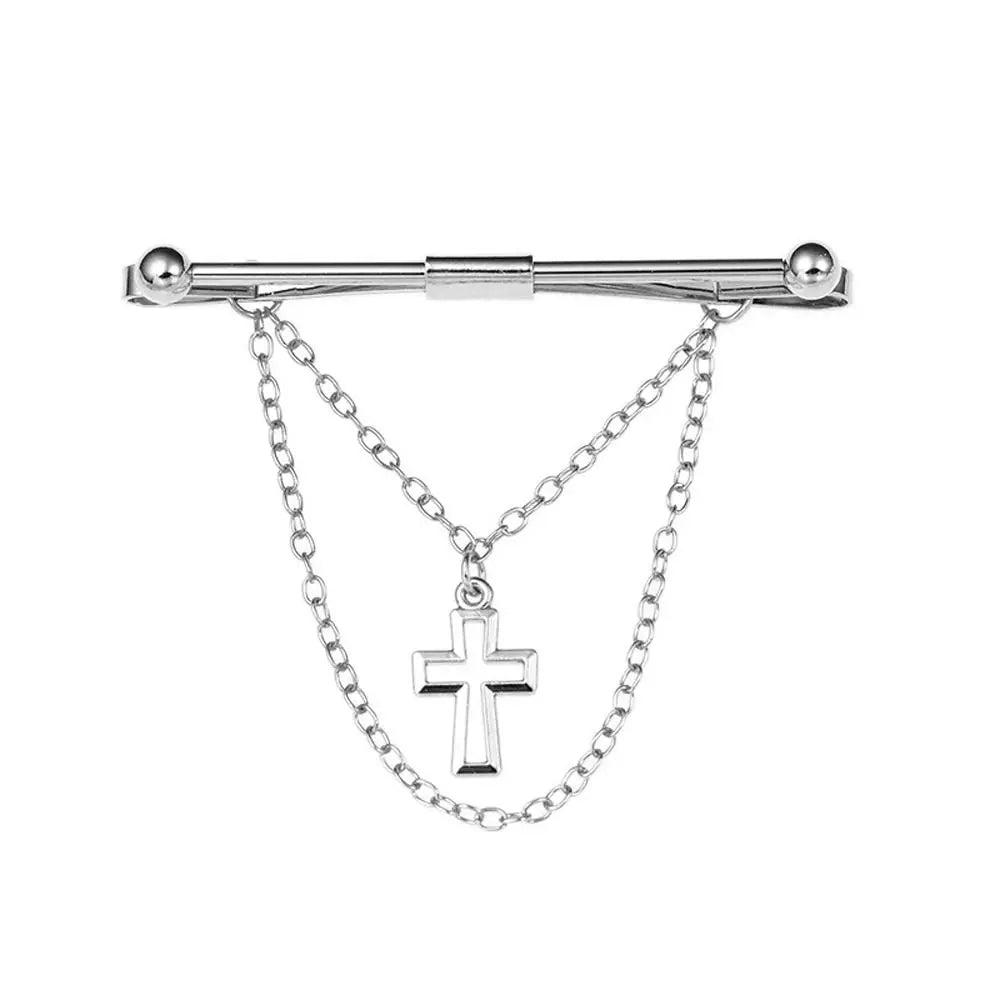 Men Collar Pin Necktie Clip Bar Cross Tassel Chain Shirt Collar Pin Wedding Gift Suit Brooch Lapel Pin Clothing Accessories