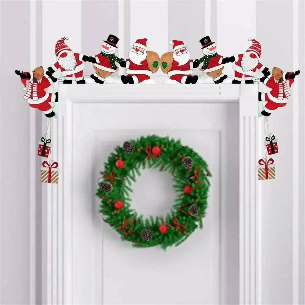 Christmas Wooden Santa Door Corner Decor Snowman Reindeer Pendant Xmas Cartoon Door Frame Decor Party Christmas Ornament Gift