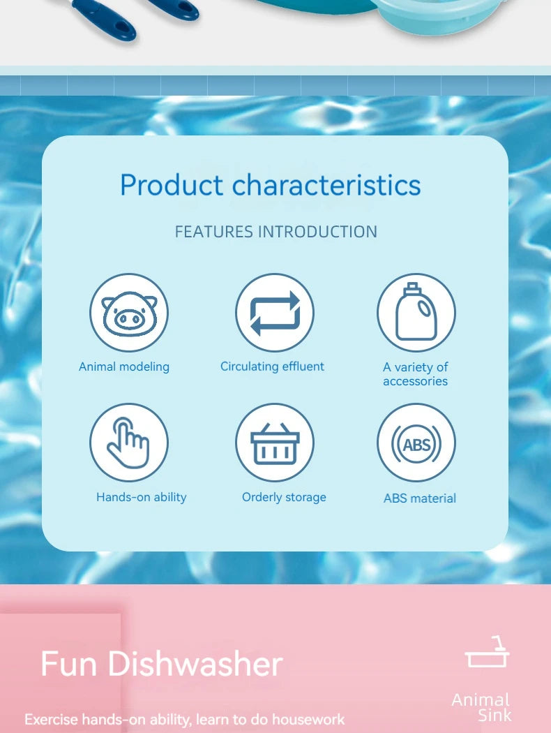 Kids Play Kitchen Set Simulated Dishwasher Sink Hand Basin with Electric Circulating Water Toys for Boys Girls Pretend Role Play